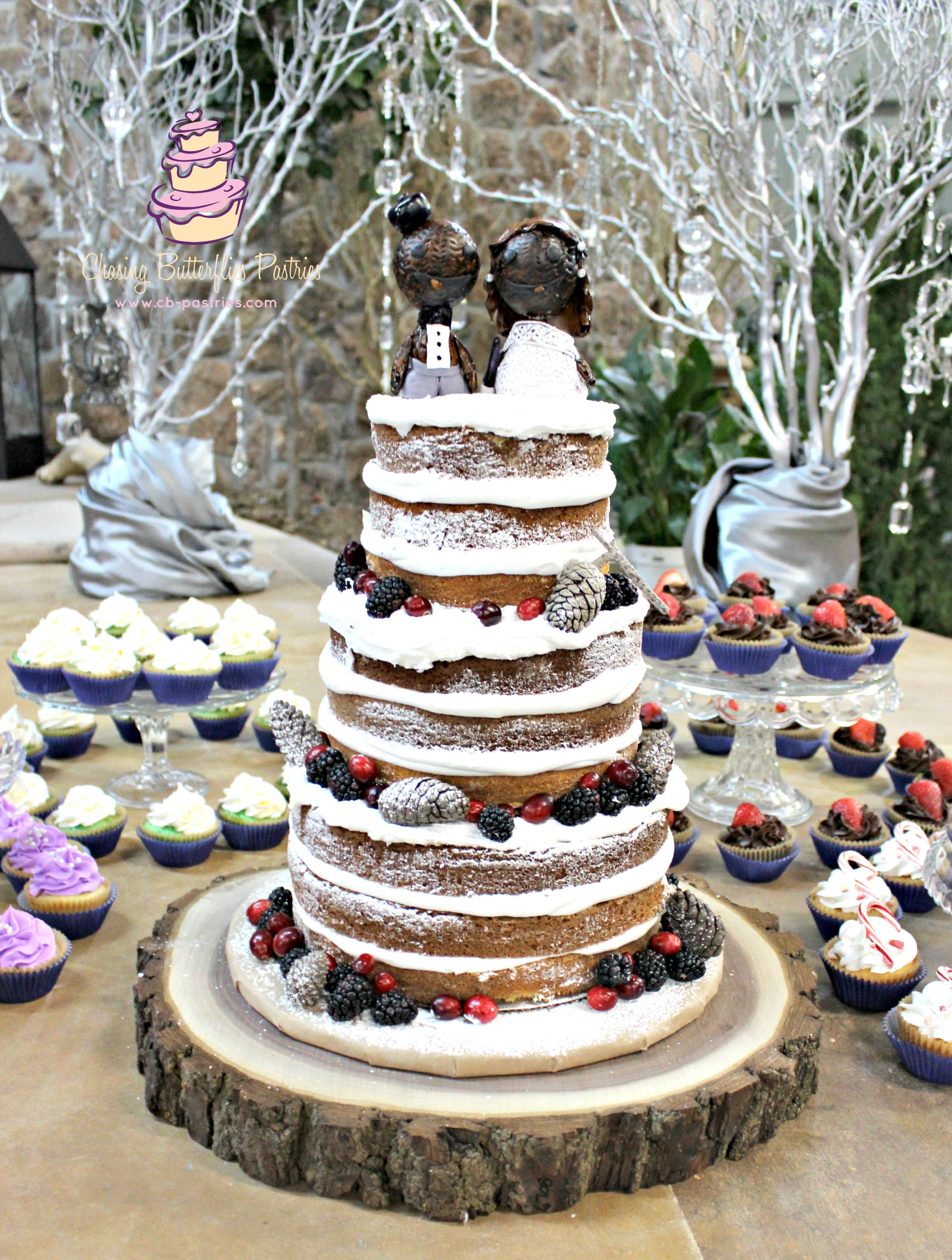 Rustic Themed Wedding Cakes
 Winter Themed Rustic Naked Wedding Cake With Handmade