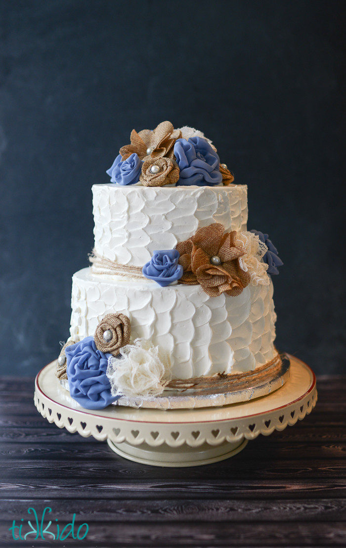 Rustic Wedding Cakes With Burlap
 Rustic Burlap and Lace Flower Wedding Cake