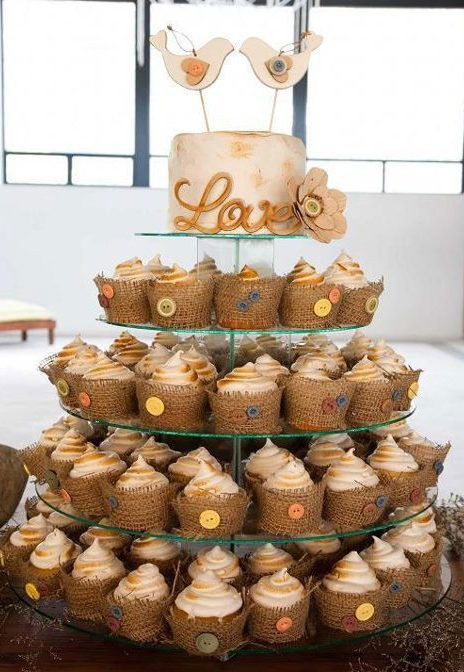 Rustic Wedding Cakes With Cupcakes
 Rustic wedding cupcake and cake tower with burlap and