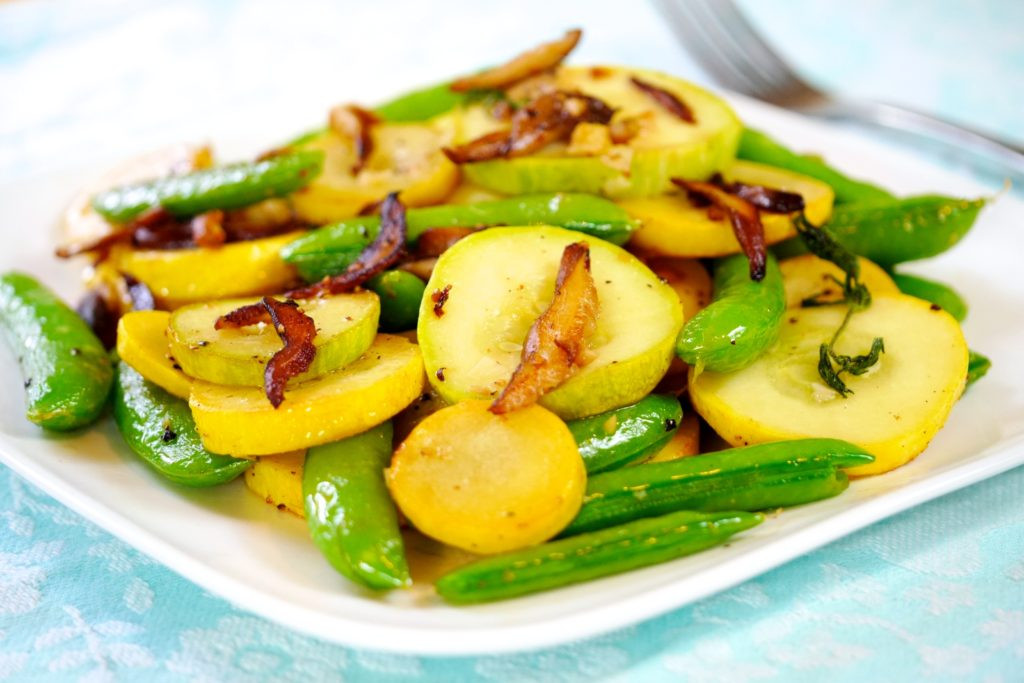 Sauteed Summer Squash
 Sauteed Sugar Snap Peas Shitakes and Summer Squash