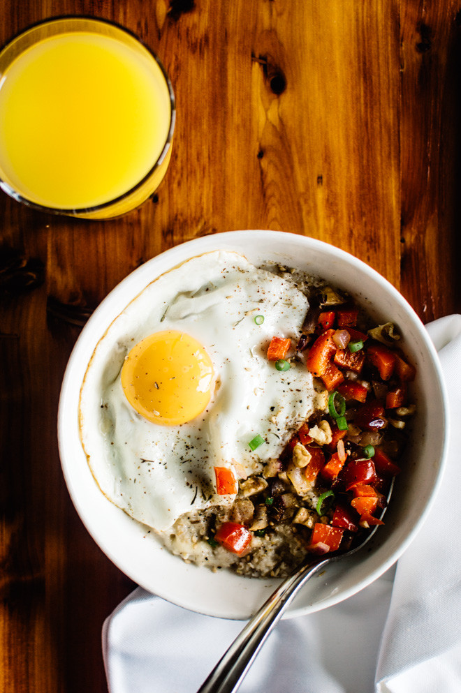 Savory Healthy Breakfast
 Savory Oatmeal with Cheddar and Fried Egg