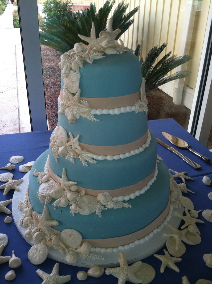 Seashells Wedding Cakes
 Wedgewood Blue Seashell Wedding Cake CakeCentral