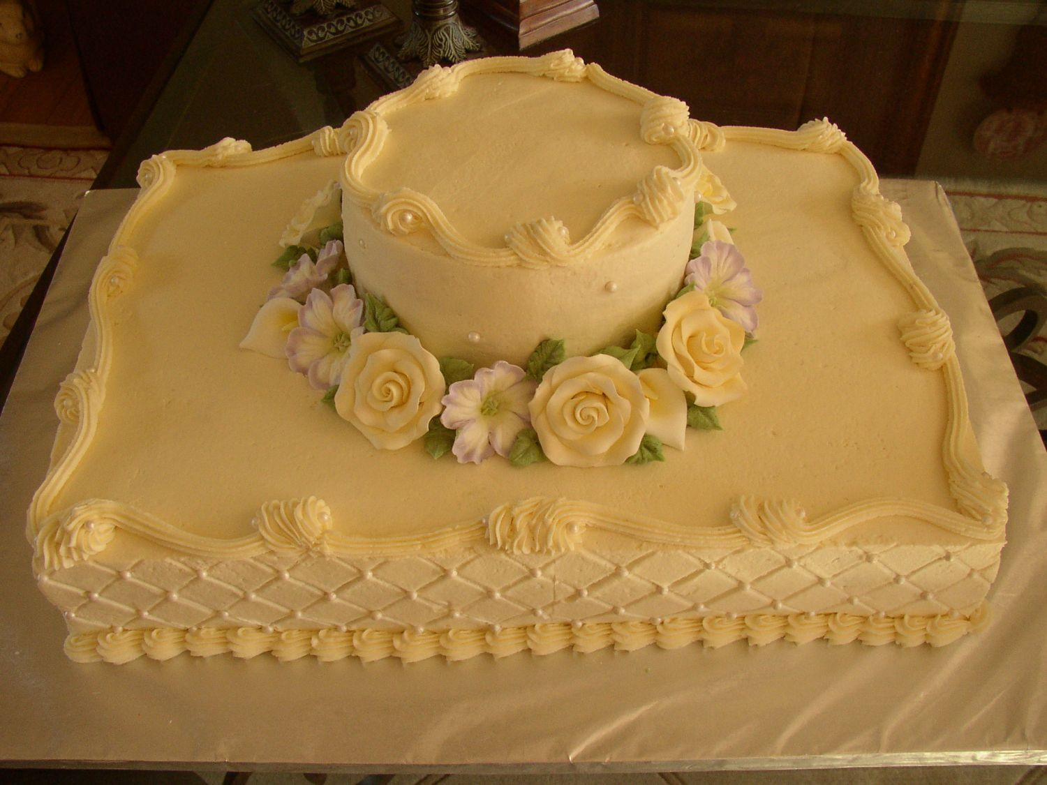 Sheet Cake Wedding
 sheet cake wedding Buttercream qilted with pearls