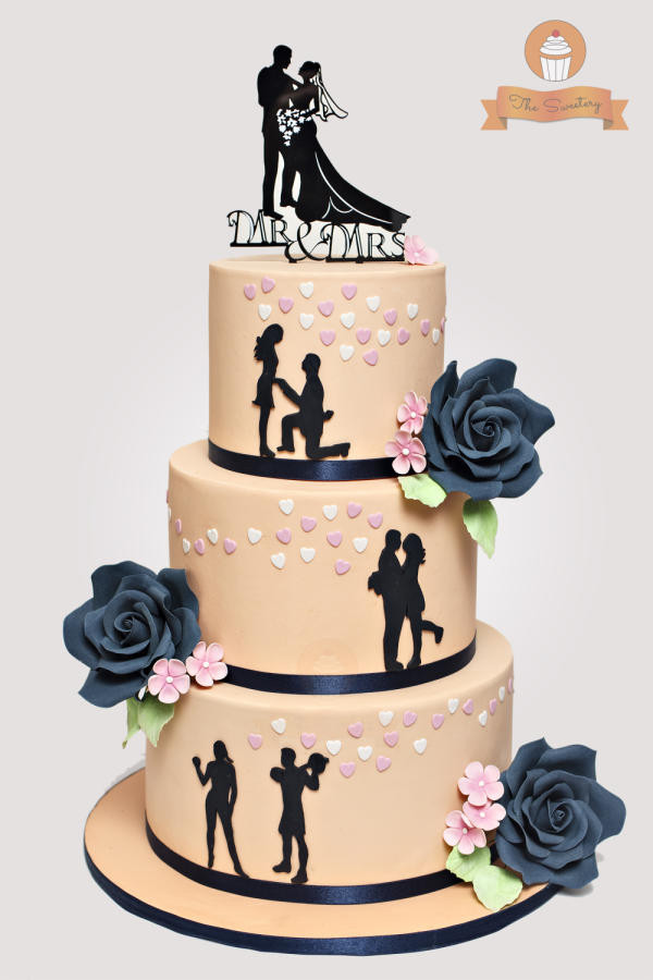 Silhouette Wedding Cakes
 Silhouette Wedding cake in peach and navy blue Cake by