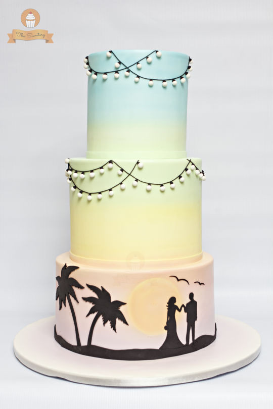 Silhouette Wedding Cakes
 Pastel rainbow silhouette wedding cake cake by The