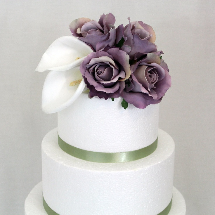 Silk Flowers For Wedding Cakes
 Wedding Cake Topper Calla Lily Ivory Lavender Rose