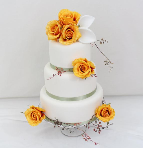 Silk Flowers For Wedding Cakes
 Wedding Cake Topper Golden Yellow Rose Calla Lily Silk