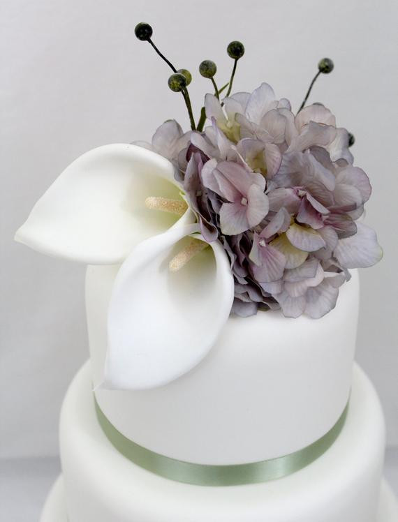 Silk Flowers For Wedding Cakes
 Wedding Cake Topper Calla Lily Purple Hydrangea Silk Flower