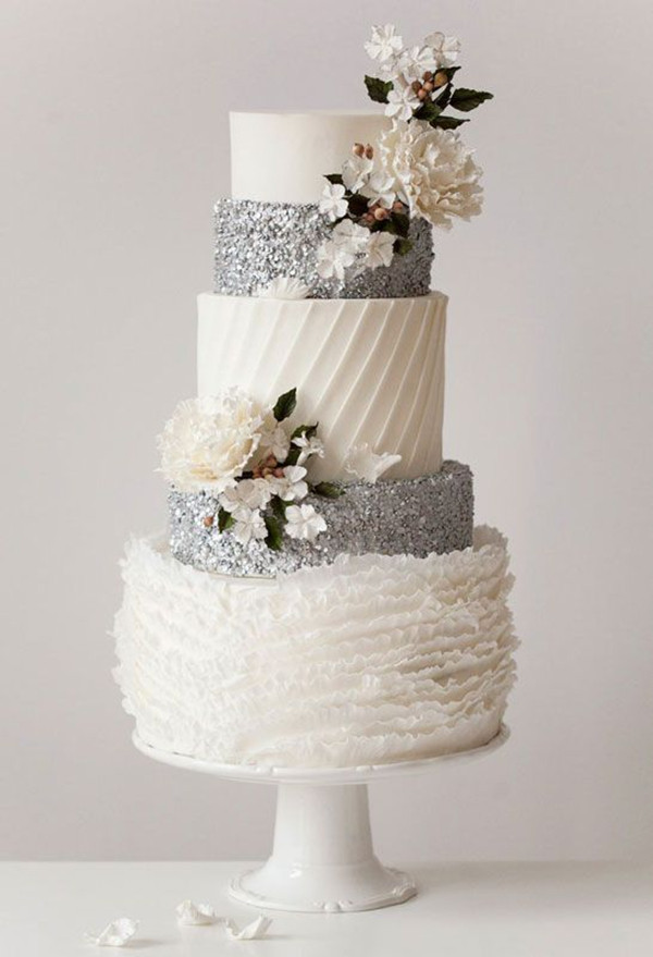 Silver And White Wedding Cake
 24 Fab Glittery And Sparkling Wedding Cake Ideas For 2016