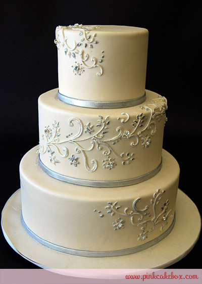 Silver And White Wedding Cake
 Elegant Silver and White Wedding Cake