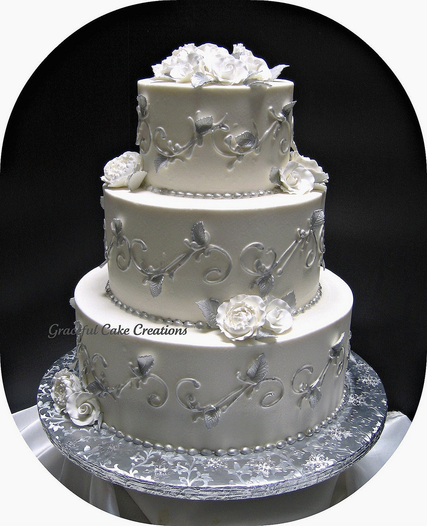 Silver And White Wedding Cake
 Elegant Silver and White Wedding Cake Grace Tari