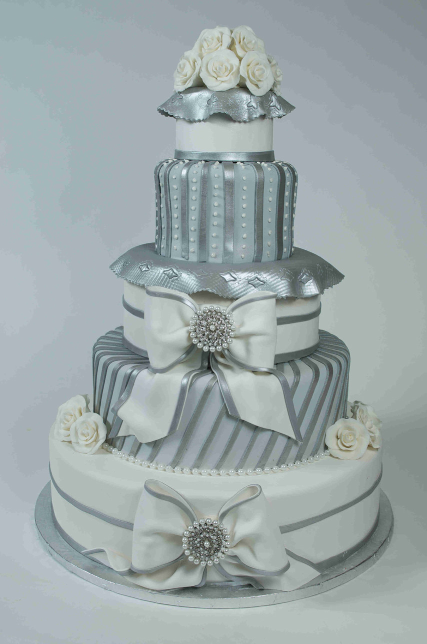 Silver Wedding Cakes
 Silver Elegance Wedding Cake • Palermo s Custom Cakes & Bakery