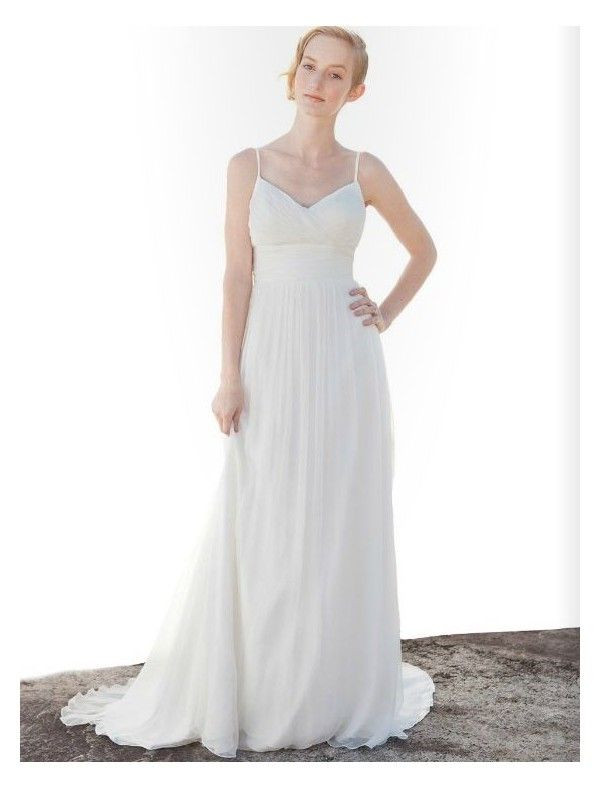 Simple Spaghetti Strap Wedding Dress
 Chiffon Spaghetti Straps Simple Wedding Dress