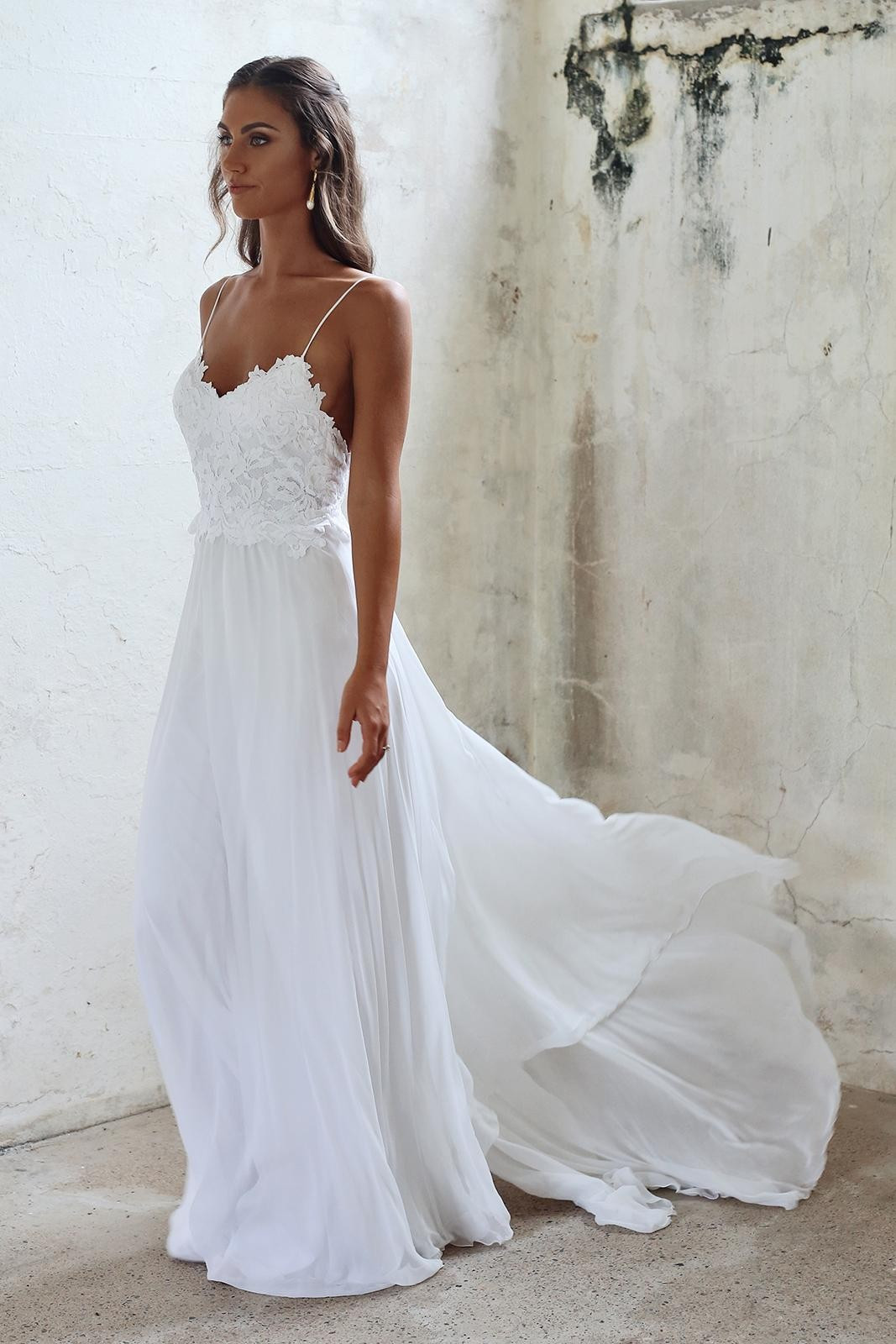 Simple Spaghetti Strap Wedding Dress
 Simple A line Spaghetti Straps Open Back Summer Wedding Dress