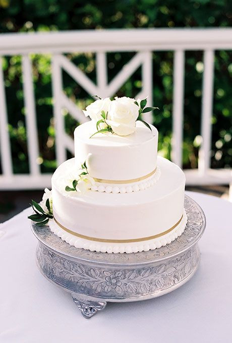 Simple Two Tier Wedding Cakes
 Brides Classic White Cake with Pearl Details & Flowers A