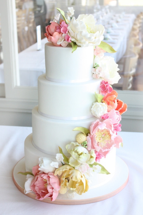 Simple Wedding Cakes With Flowers
 Four Tiered White Fondant Wedding Cake