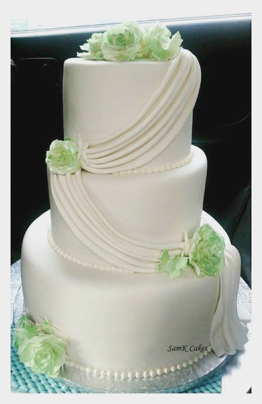 Simple White Wedding Cake
 Simple Elegant 3 Tier White And Green Wedding Cake