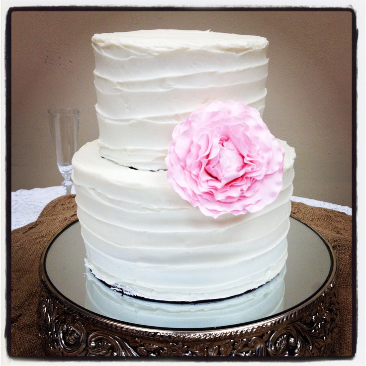 Simple White Wedding Cake
 Simple white wedding cake with pink peony vanilla almond