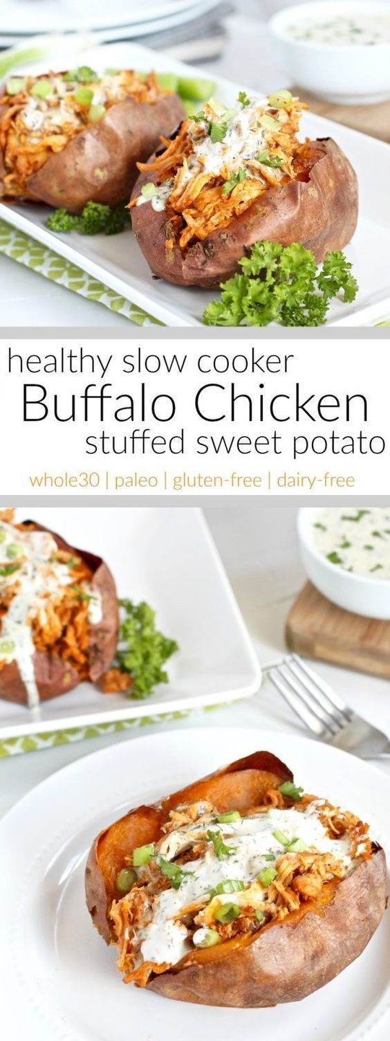 Slow Cooker Sweet Potato Recipes Healthy
 Slow Cooker Buffalo Chicken Stuffed Sweet Potato