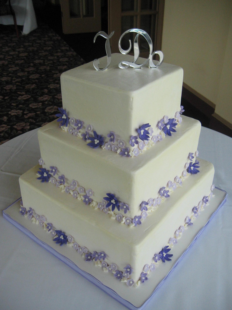 Small Square Wedding Cakes
 Purple Flowers Wedding Cake