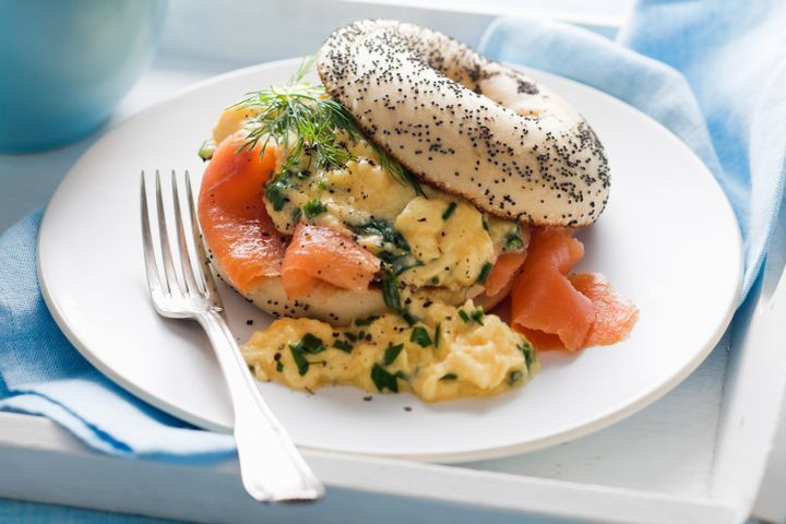 Smoked Salmon Breakfast Recipes Healthy
 Smoked salmon bagels with herbed scrambled eggs