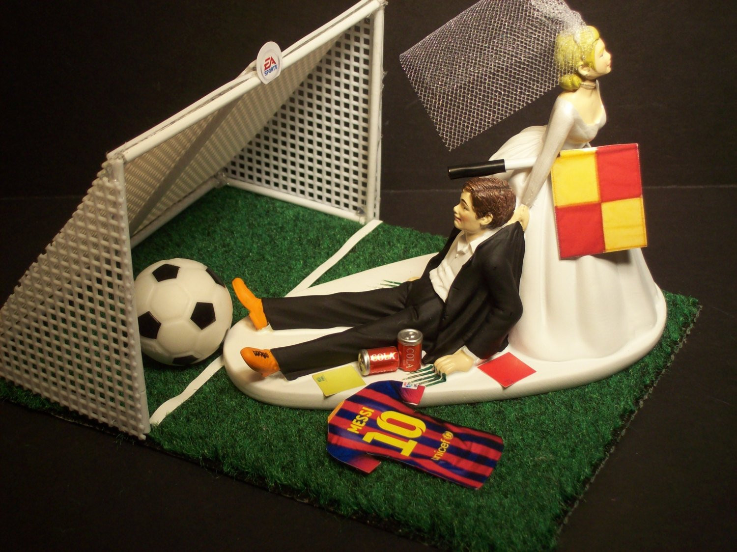 Soccer Wedding Cakes
 NO Football Soccer Futbol FIFA Bride and Groom Messi with Goal