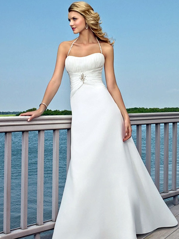 Spaghetti Strap A Line Wedding Dress
 White A Line With Spaghetti Straps Neckline Wedding Dress