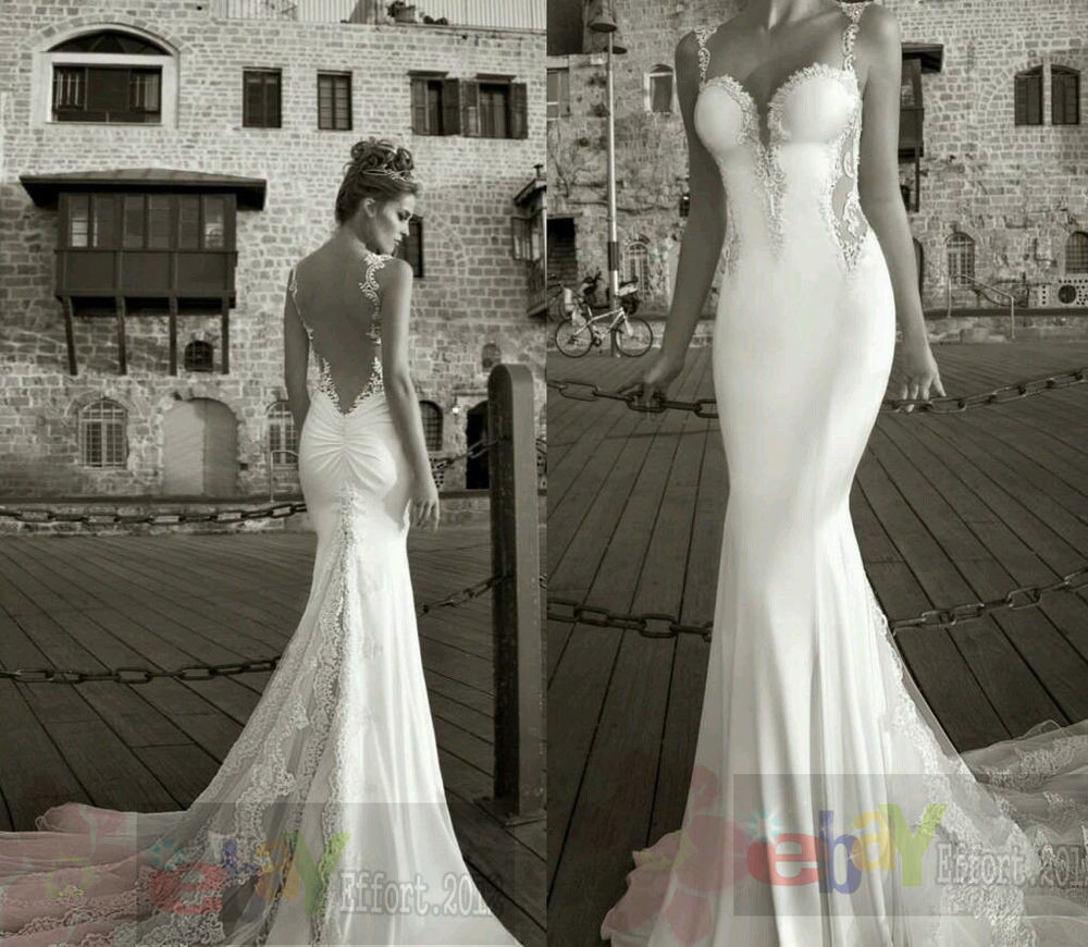 Spaghetti Strap Backless Wedding Dress
 Spaghetti Straps Sleeveless Backless Mermaid Bridal