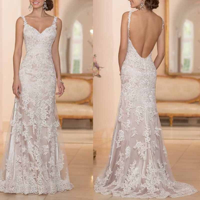 Spaghetti Strap Backless Wedding Dress
 y Backless Wedding Dress Appliques Spaghetti Straps