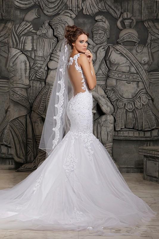 Spaghetti Strap Backless Wedding Dress
 y Backless Mermaid Lace Wedding Dresses Applique