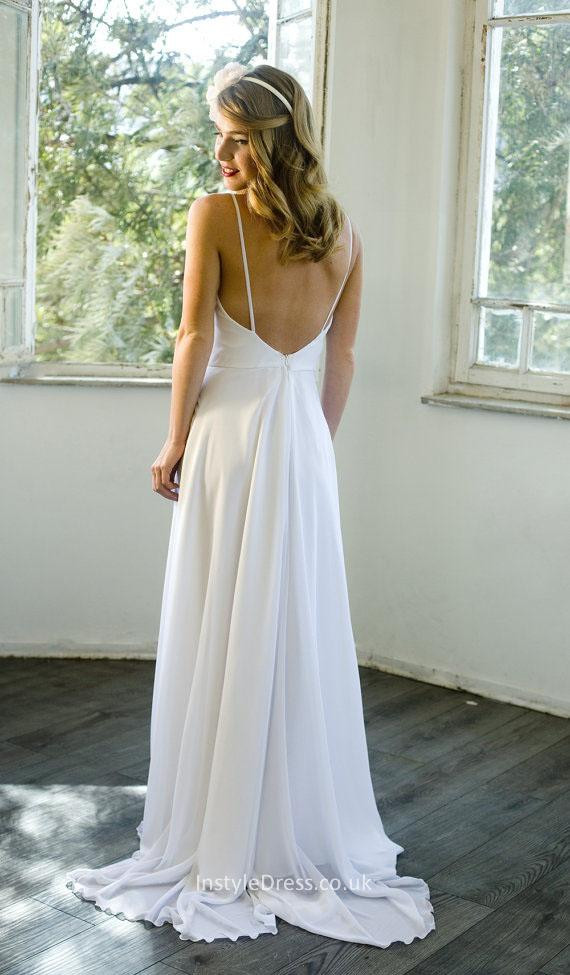 Spaghetti Strap Backless Wedding Dress
 Informal Spaghetti Straps Backless Pleat Ruched Beach