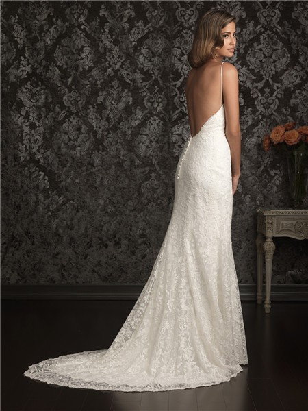 Spaghetti Strap Backless Wedding Dress
 y Sheath Sweetheart Spaghetti Straps Lace Destination