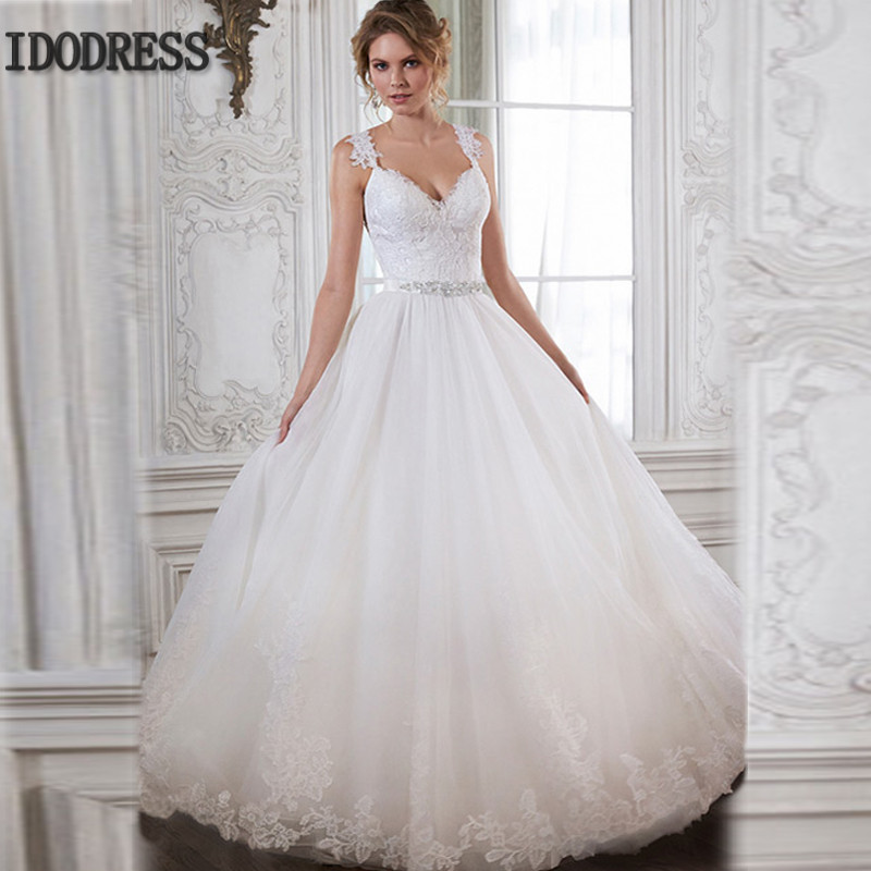 Spaghetti Strap Ball Gown Wedding Dress
 Bride Dress 2016 V Neck Spaghetti Straps Applique Beading