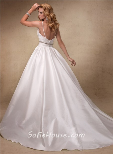 Spaghetti Strap Ball Gown Wedding Dress
 y Ball Gown Deep V Neck Spaghetti Strap Taffeta Wedding