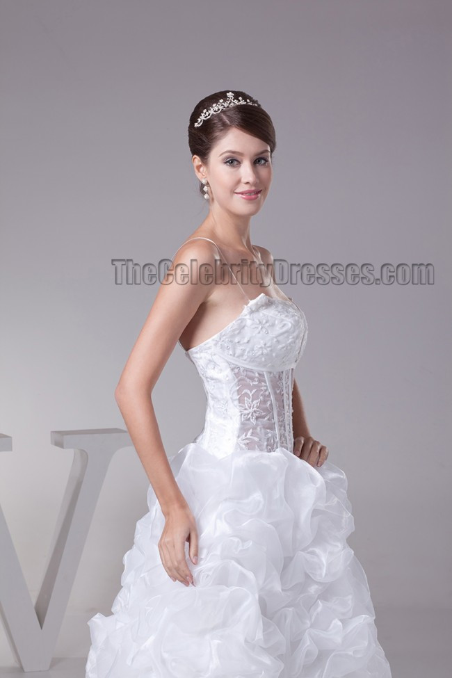 Spaghetti Strap Ball Gown Wedding Dress
 Floor Length Spaghetti Straps Ball Gown Lace Up Wedding