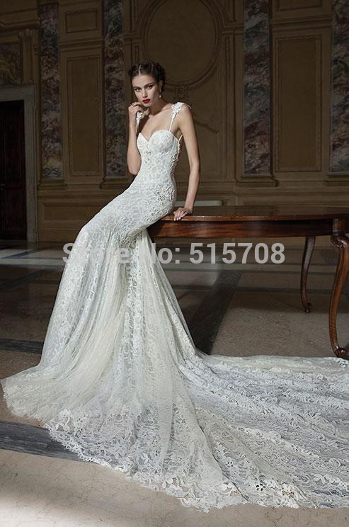 Spaghetti Strap Low Back Wedding Dress
 2015 Gorgeous Lace Wedding Dresses y Spaghetti Straps