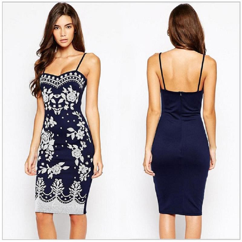 Spaghetti Strap Summer Dress
 2015 Navy Blue Spaghetti Strap Summer Style Dress Women