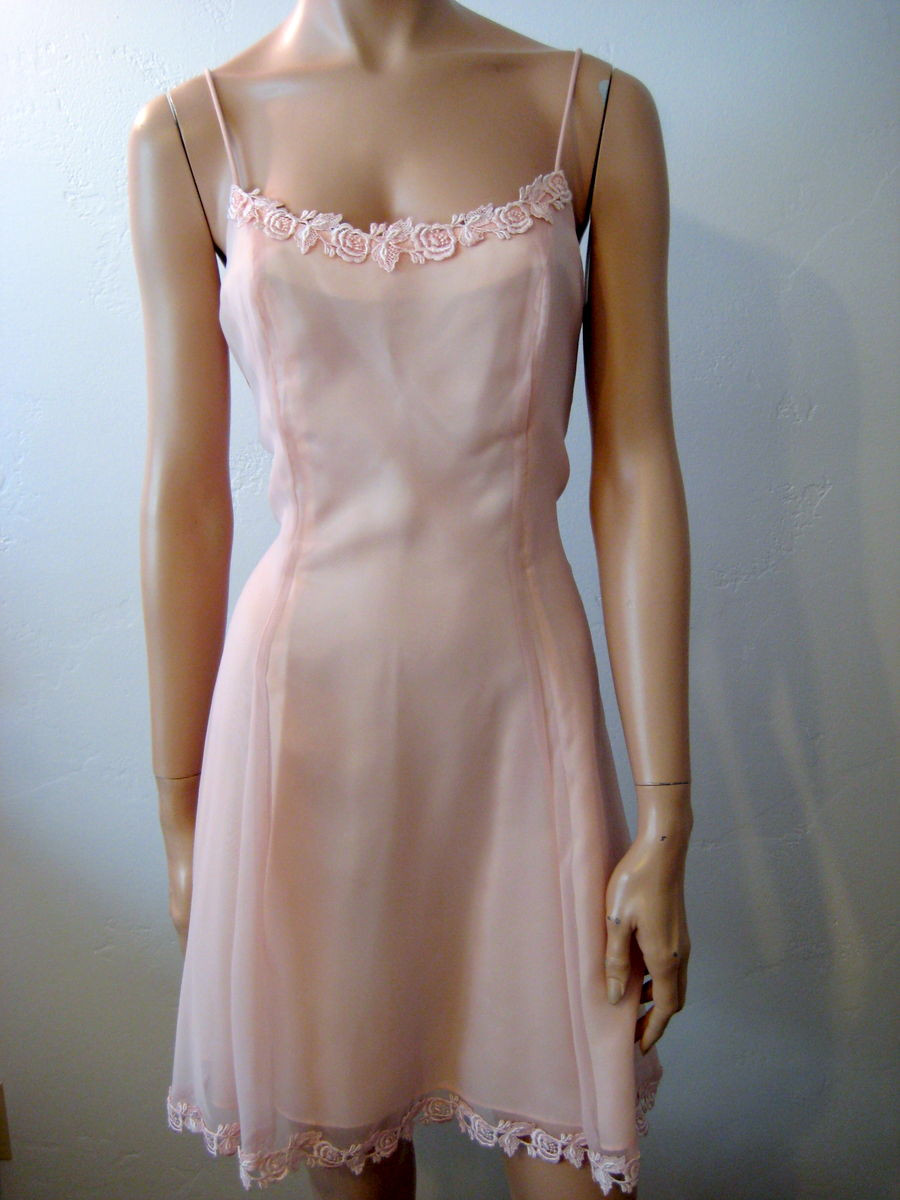 Spaghetti Strap Summer Dress
 Sheer Pink Summer Dress A Line Spaghetti Strap Vintage