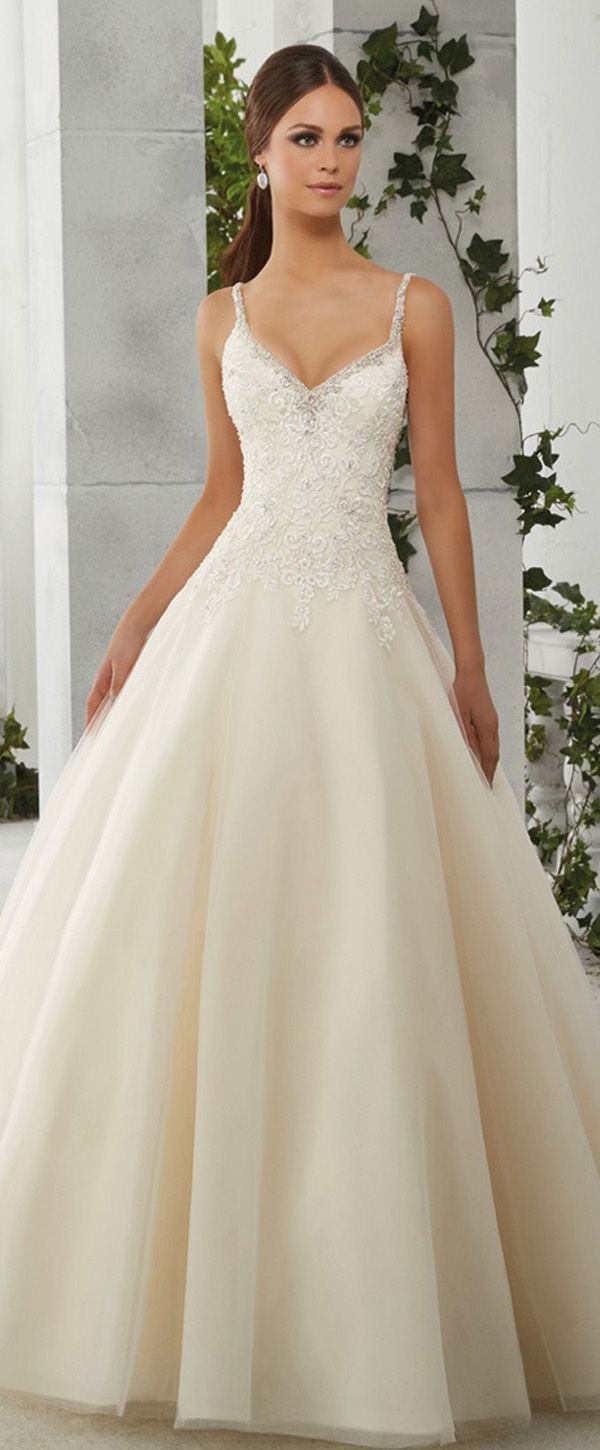 Spaghetti Strap Tulle Wedding Dress
 Charming Tulle & Satin Spaghetti Straps Neckline A Line