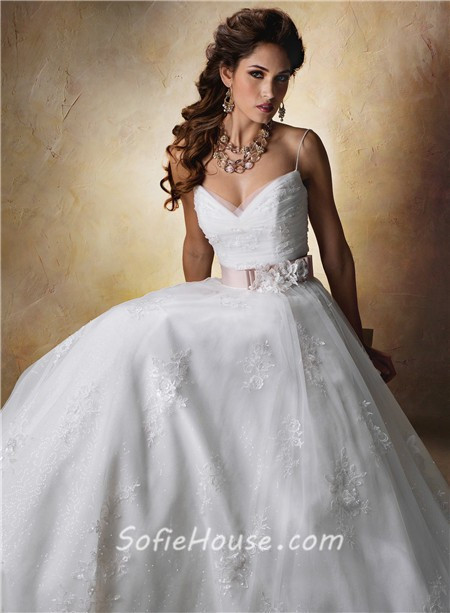 Spaghetti Strap Tulle Wedding Dress
 Princess Ball Gown Sweetheart Spaghetti Strap Tulle Lace