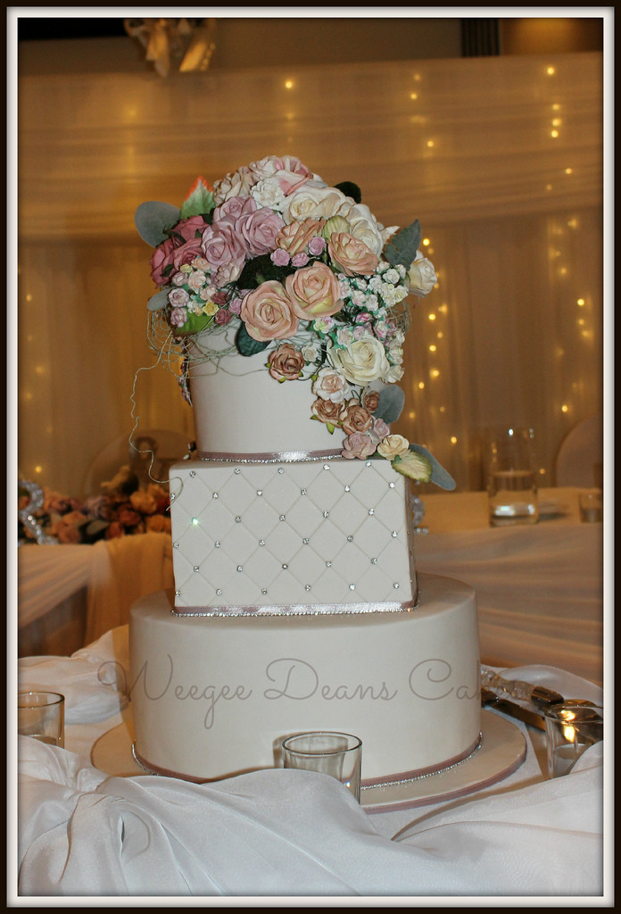 Square And Round Wedding Cakes
 Flowers and Bling Round and square Wedding Cake