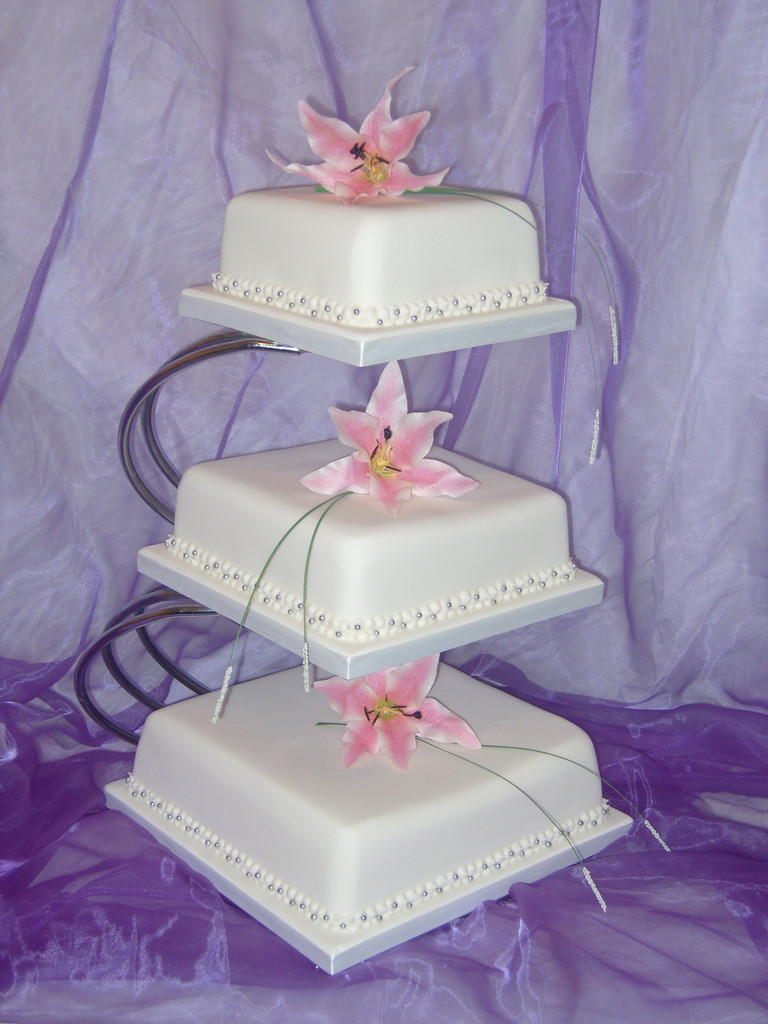 Square Cake Stand For Wedding Cakes
 3 tier square wedding cake with lillies on stand