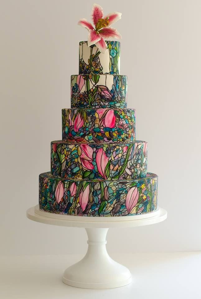 Stained Glass Wedding Cakes
 Maggie Austin hand painted stained glass style wedding