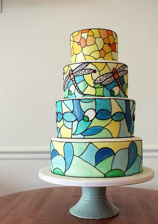 Stained Glass Wedding Cakes
 Hand painted Tiffany Lamp Inspired Wedding Cake