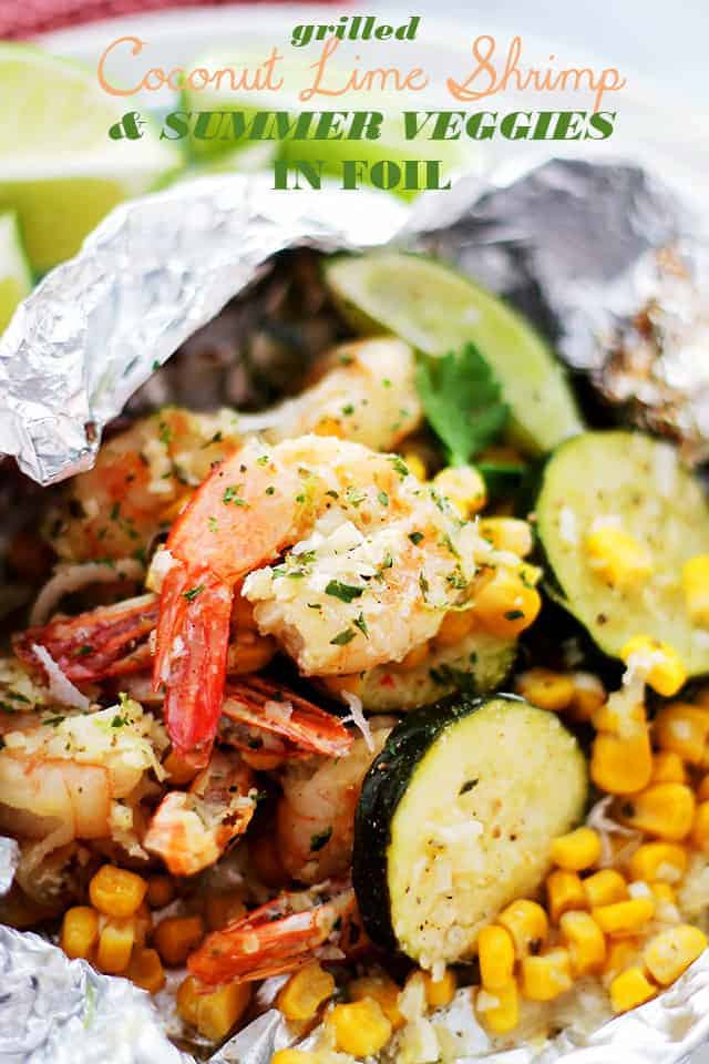 Summer Dinners On The Grill
 Grilled Coconut Lime Shrimp and Summer Veggies in Foil
