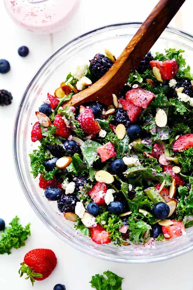 Summer Kale Recipes
 Triple Berry Kale Salad with Creamy Strawberry Poppyseed