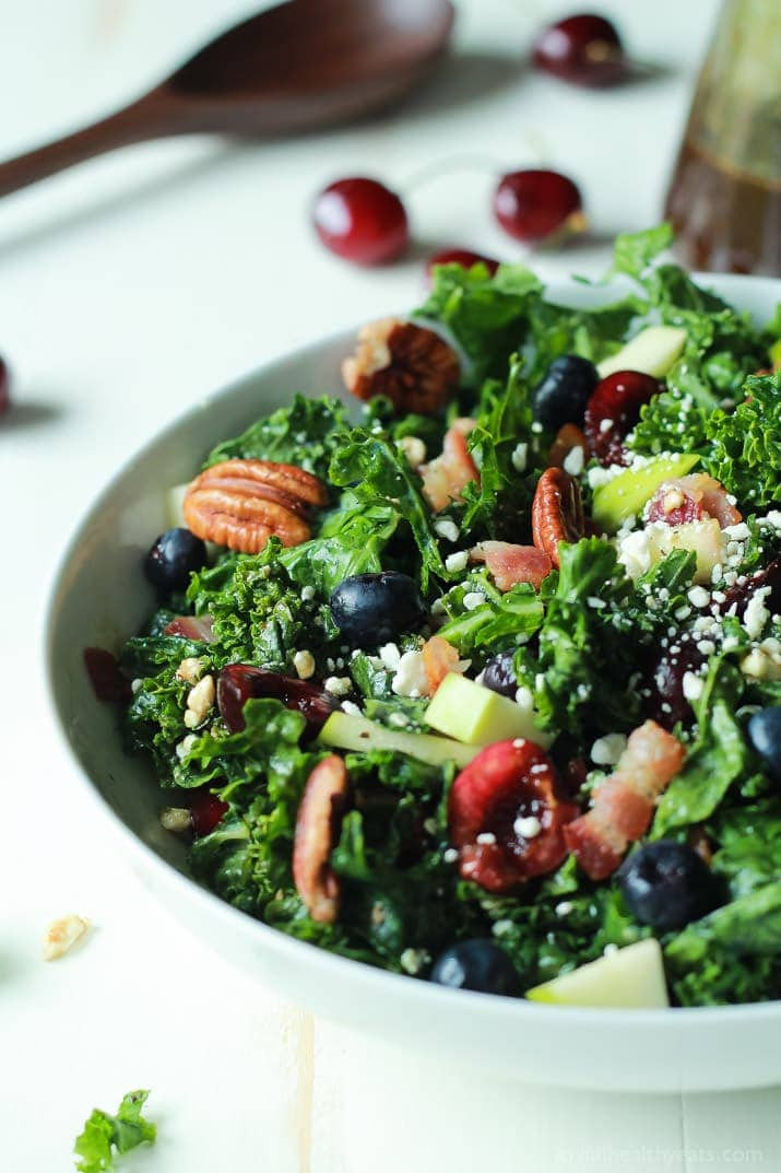 Summer Kale Salad Recipes
 Cherry Summer Kale Salad with Balsamic Vinaigrette