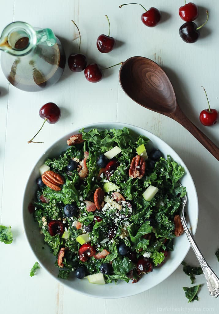 Summer Kale Salad Recipes
 Cherry Summer Kale Salad with Balsamic Vinaigrette