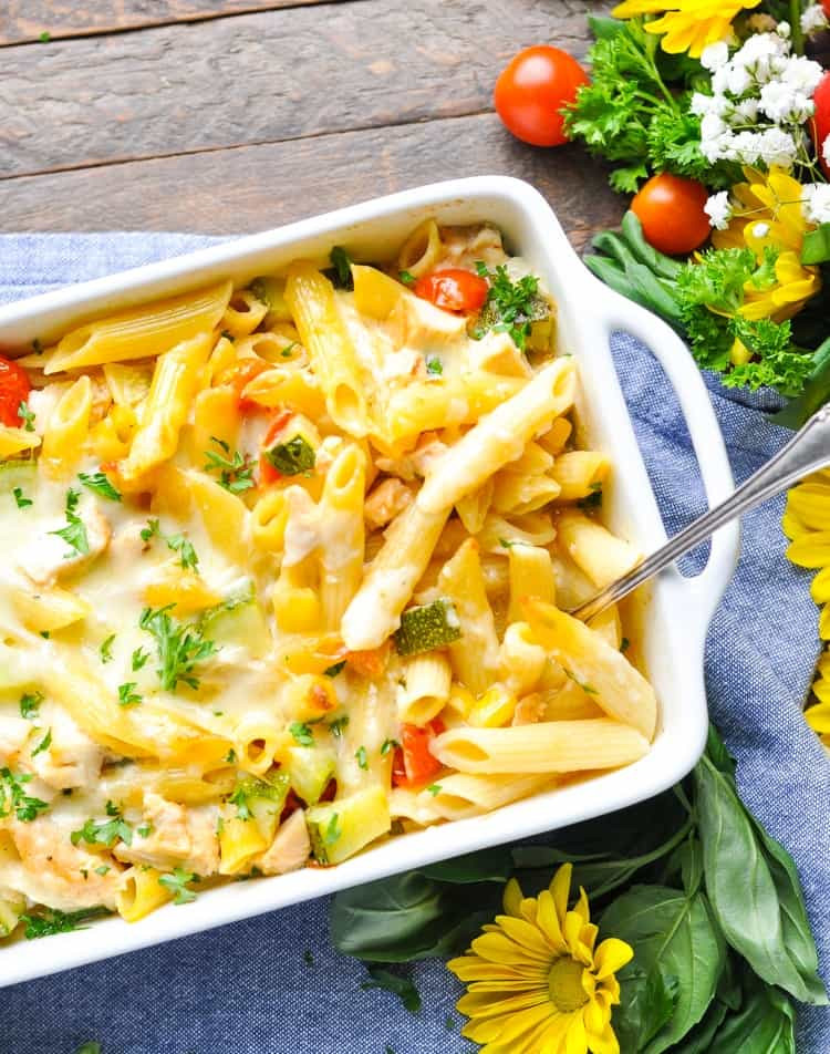 Summer Pasta Dinners
 Dump and Bake Summer Pasta with Zucchini Corn & Chicken