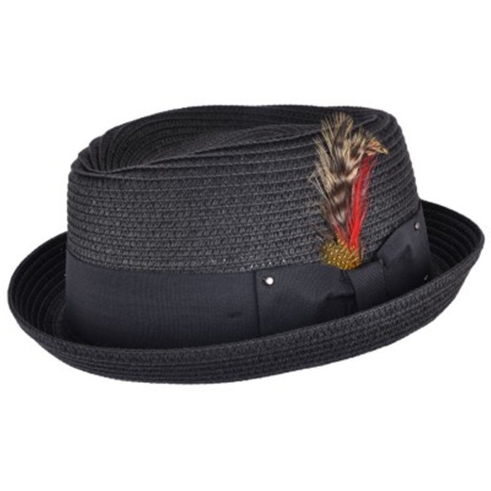 Summer Pork Pie Hat
 Mens La s Black Packable Straw Summer Pork Pie Hat With